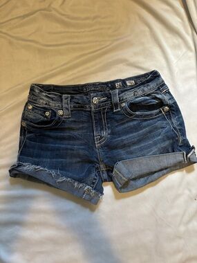 Miss Me Dark Blue Rolled Cuff Denim Shorts